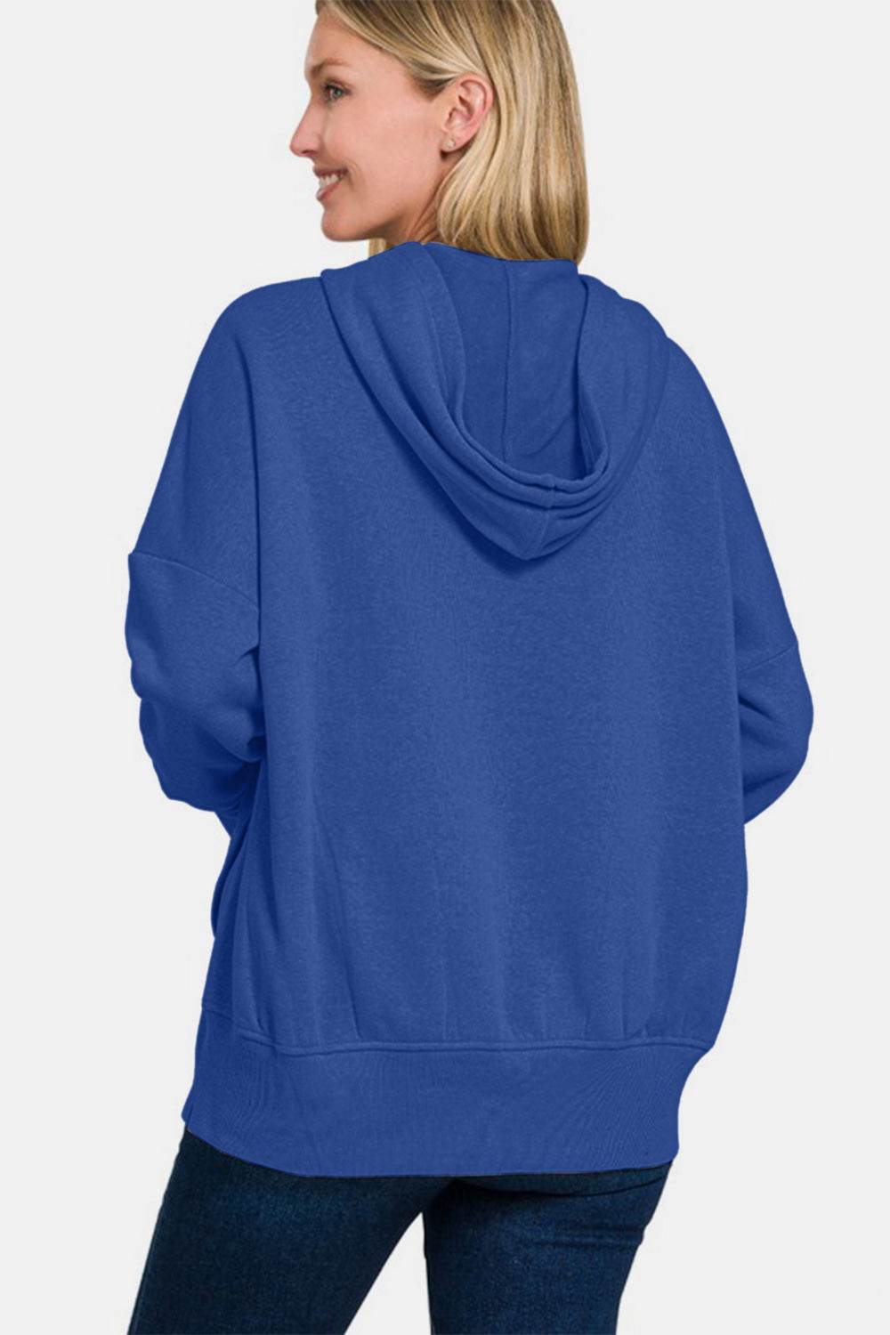 Zenana Half Snap Long Sleeve Hoodie with Kangaroo Pocket for a perfect OOTD – dress to impress outfits from Amexza