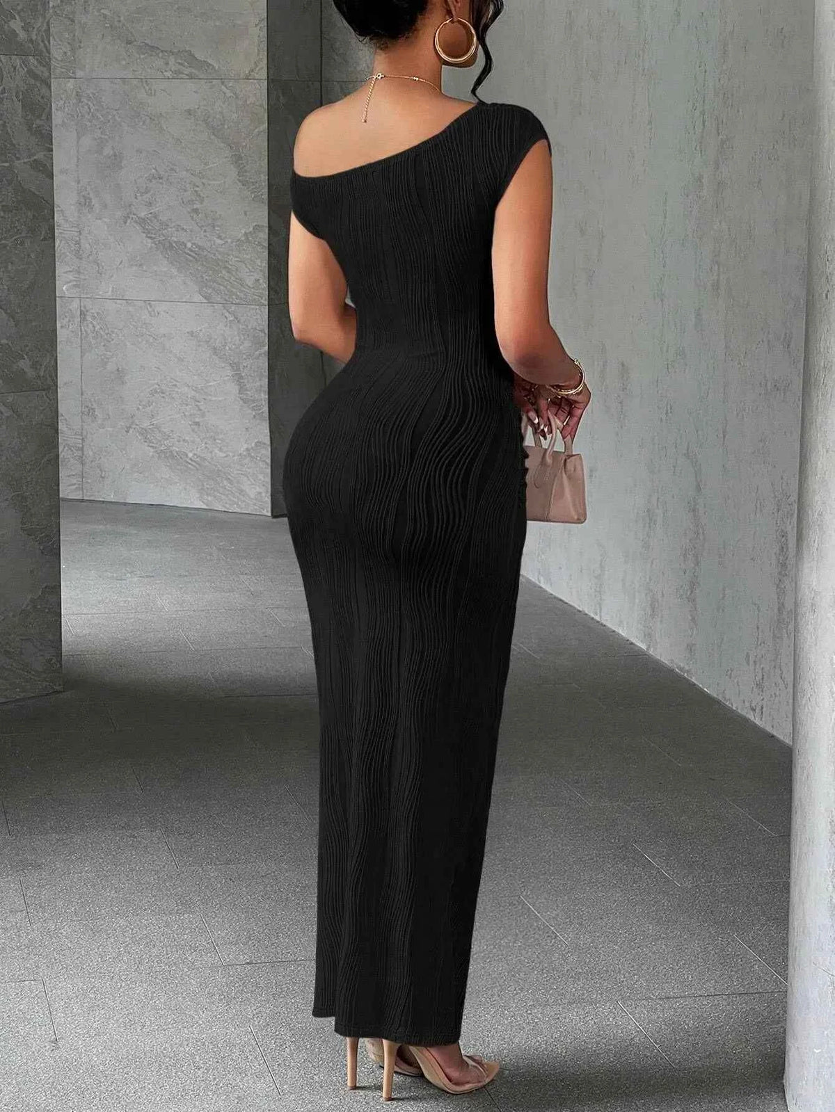 Asymmetrical One Shoulder Bodycon Maxi Dress