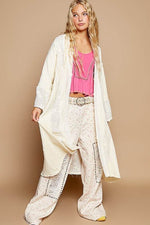 POL Flower Lace Trim Open Front Longline Cardigan - Amexza