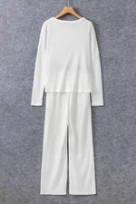 Round Neck Long Sleeve Top and Drawstring Pants Lounge Set for a perfect OOTD – dress to impress outfits from Amexza