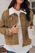 Corduroy Collared Neck Snap Down Jacket Camel for a perfect OOTD – dress to impress outfits from Amexza