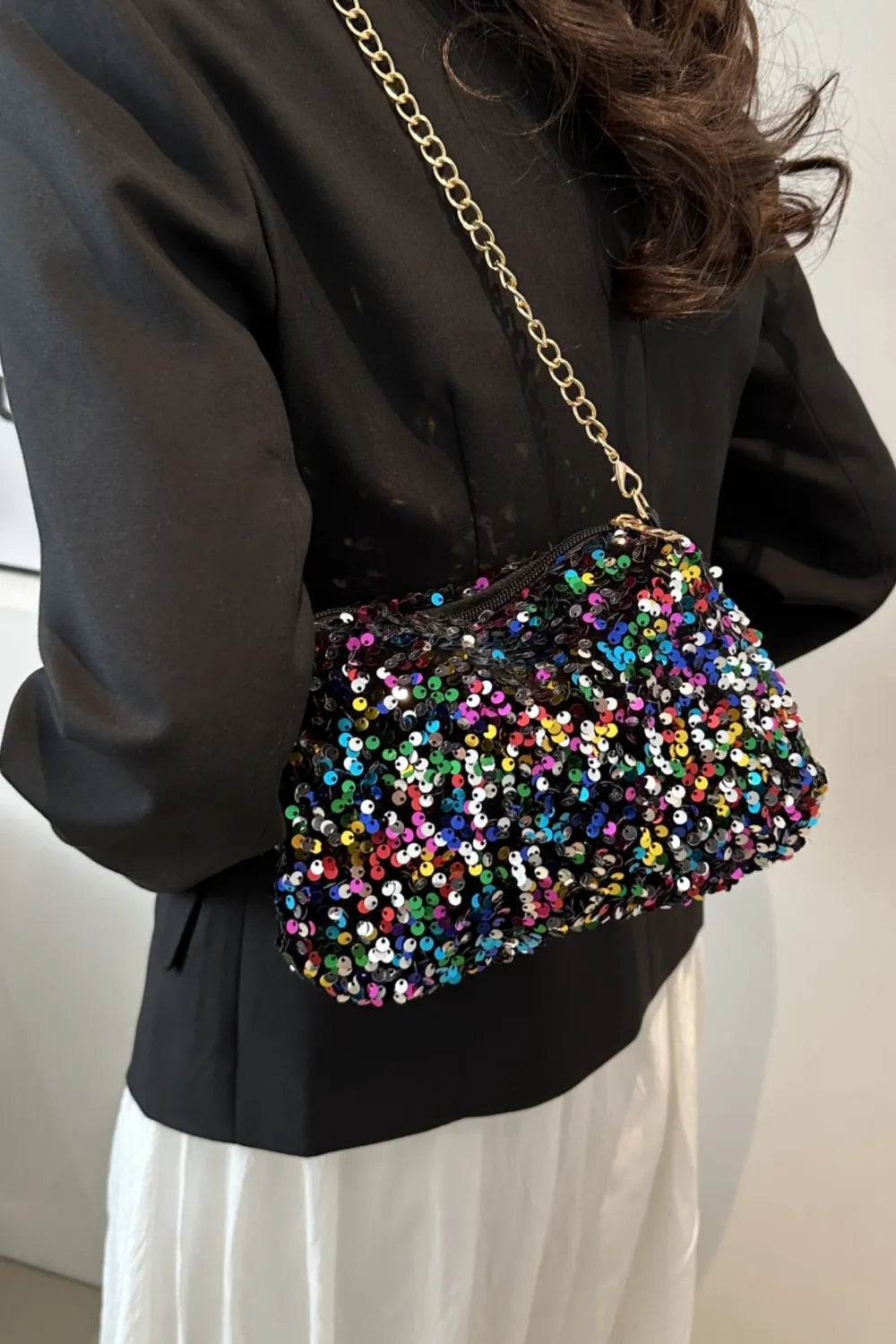 Sequin Removable Strap Shoulder Bag Multicolor One Size for a perfect OOTD – dress to impress outfits from Amexza