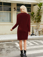 Notched Neck Cable-Knit Slit Sweater Dress for a perfect OOTD – dress to impress outfits from Amexza