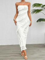 Devine Ruffled Slit Back Tube Maxi Dress