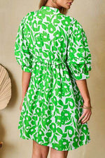 Printed Puff Half Sleeve V Neck Babydoll Dress for a perfect OOTD – dress to impress outfits from Amexza