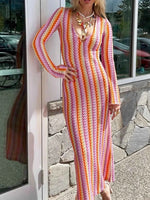 Contrast Striped Long Sleeve Maxi Dress