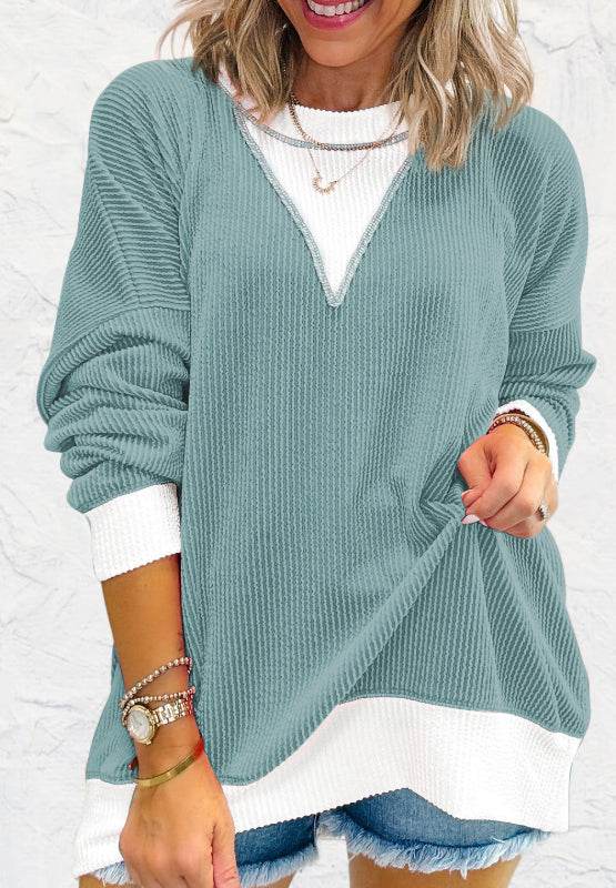 Contrast Round Neck Long Sleeve Sweatshirt for a perfect OOTD – dress to impress outfits from Amexza