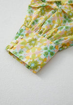 Frill Printed Collared Neck Long Sleeve Blouse - Amexza