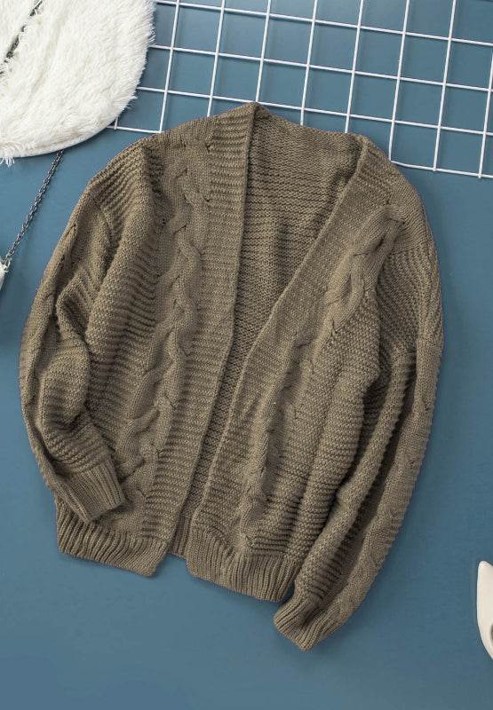 Cable-Knit Open Front Cardigan - Amexza