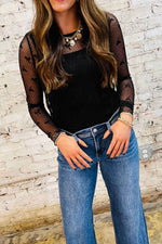 Bow Round Neck Sheer Top - Amexza