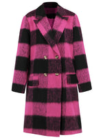 Plaid Double-Breasted Long Sleeve Coat - Amexza