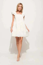 And The Why Origami Pleating Ruffled Sleeve Tiered Dress