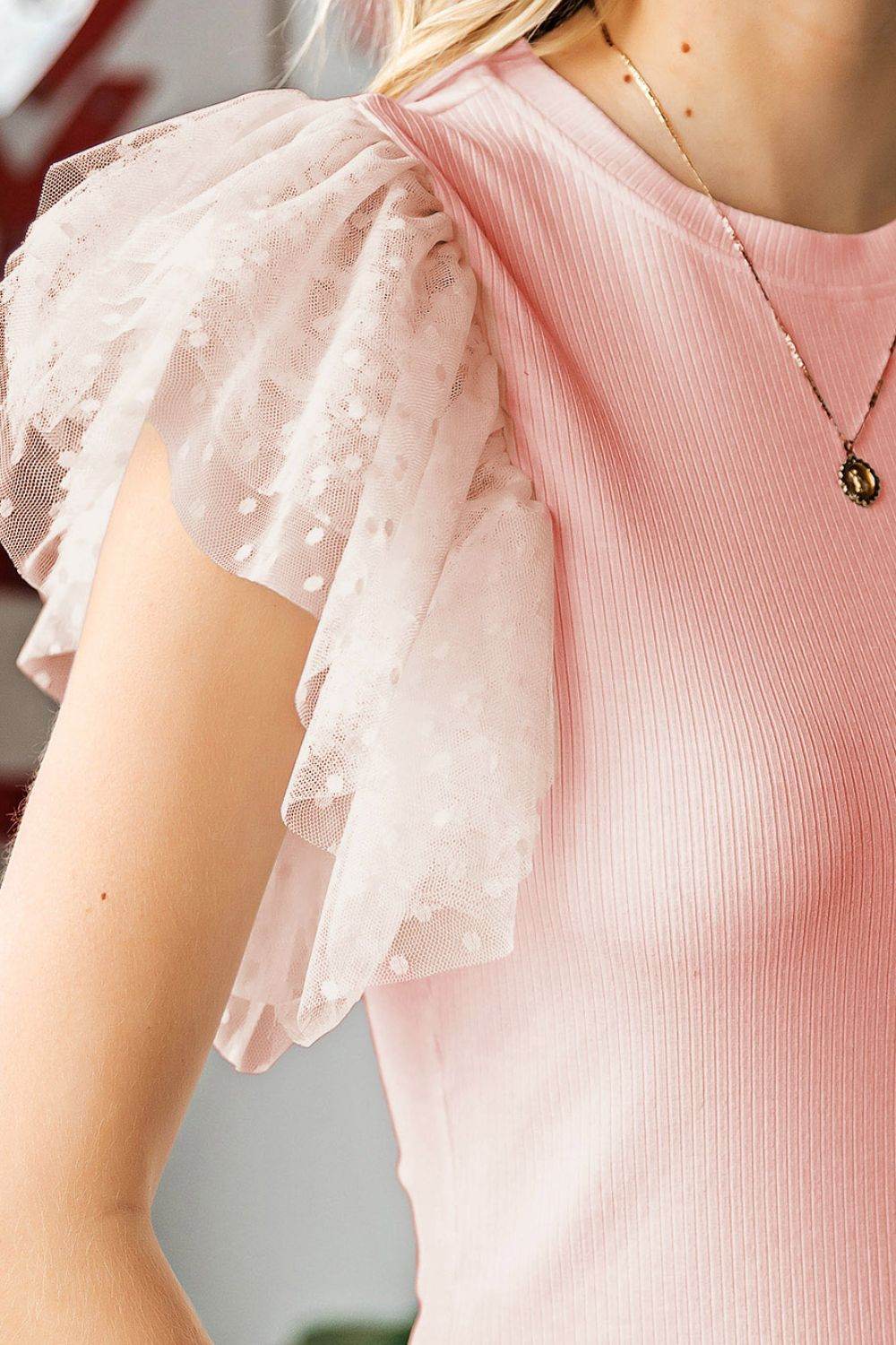 Ruffled Round Neck Cap Sleeve Blouse - Amexza