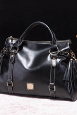 PU Leather Handbag with Tassels Black One Size for a perfect OOTD – dress to impress outfits from Amexza