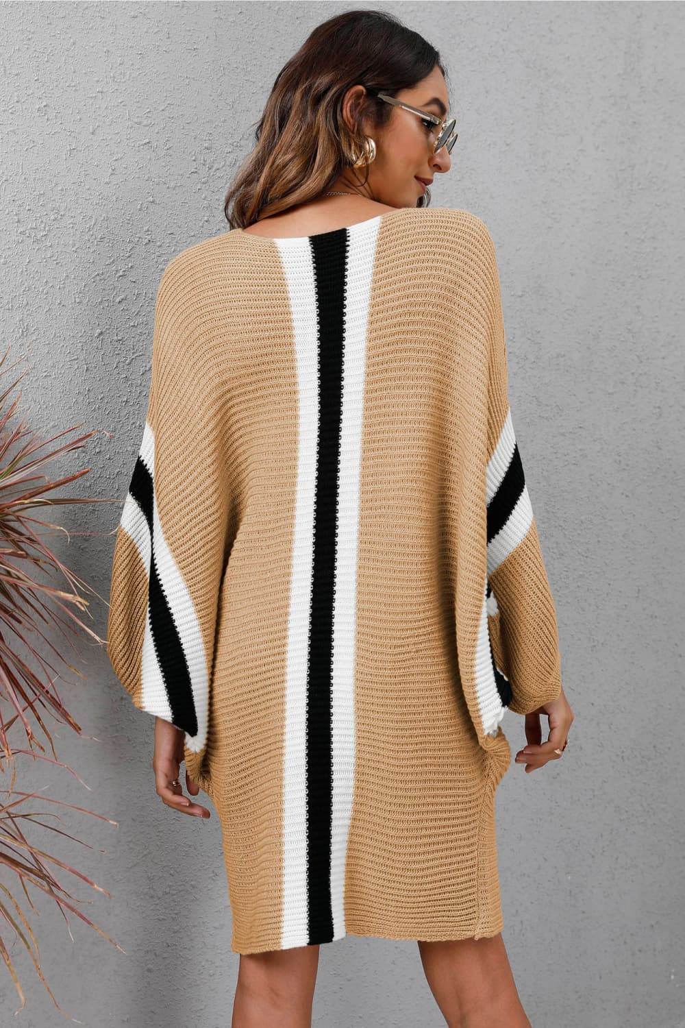 Ribbed Round Neck Long Sleeve Sweater Dress for a perfect OOTD – dress to impress outfits from Amexza