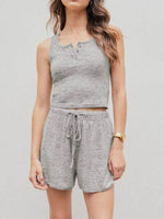 Quarter Button Sleeveless Top and Drawstring Shorts Lounge Set Gray for a perfect OOTD – dress to impress outfits from Amexza