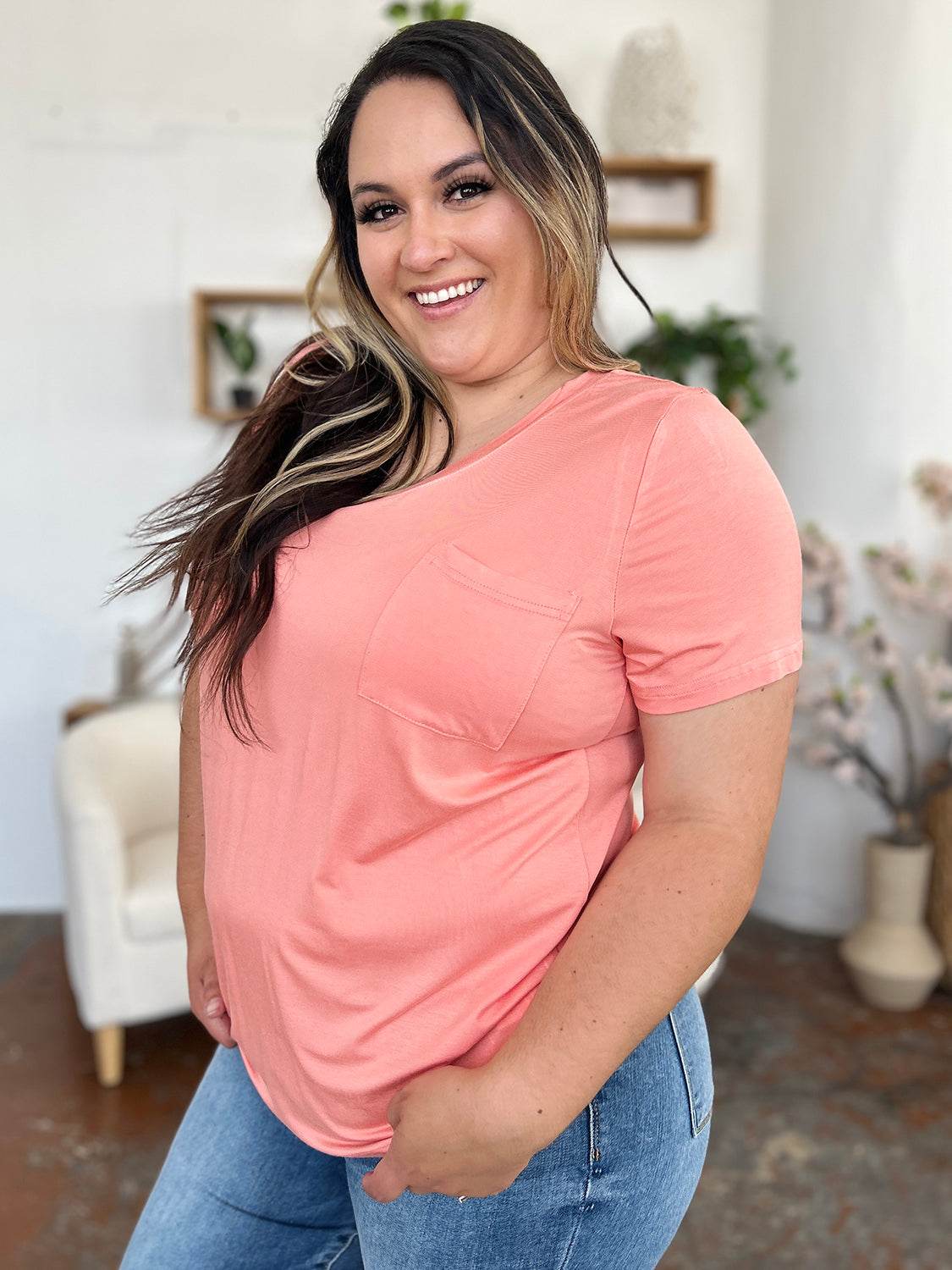 Basic Bae Bamboo Full SizeV-Neck Short Sleeve T-Shirt - Amexza