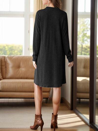 Notched Long Sleeve Mini Dress with Pockets for a perfect OOTD – dress to impress outfits from Amexza