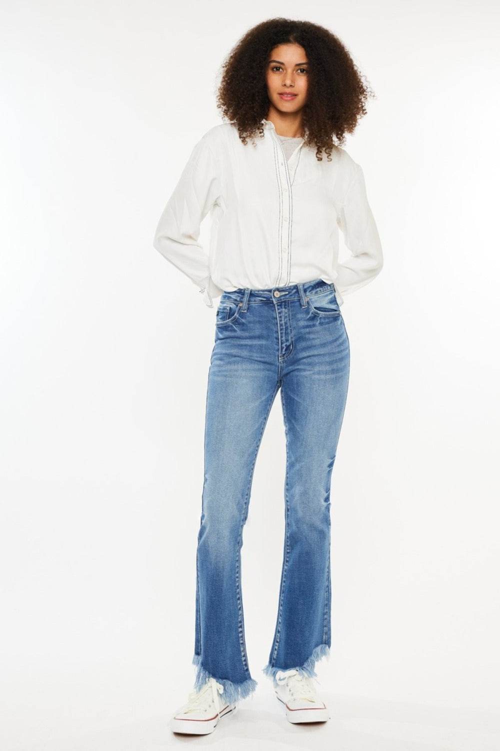 High Rise Frayed Hem Jeans - Amexza