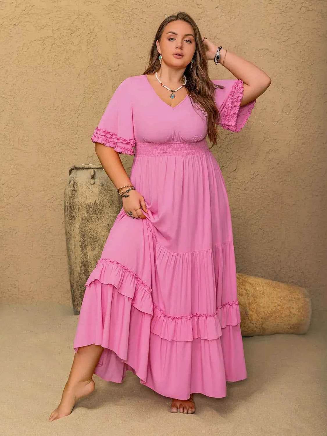 Plus Size V-Neck Half Sleeve Maxi Dress for a perfect OOTD – dress to impress outfits from Amexza