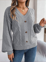 Cable-Knit Buttoned V-Neck Sweater for a perfect OOTD – dress to impress outfits from Amexza