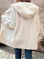 Open Front Long Sleeve Hooded Fuzzy Cardigan - Amexza