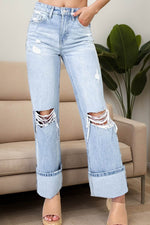 Distressed High Waist Jeans with Pockets - Amexza
