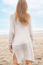 Openwork Side Slit Open Front Long Sleeve Cardigan - Amexza