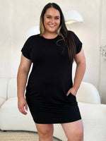 Basic Bae Full Size Round Neck Short Sleeve Dress with Pockets - Amexza