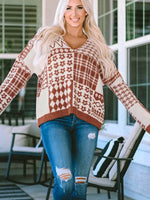 Printed V-Neck Long Sleeve Sweater for a perfect OOTD – dress to impress outfits from Amexza