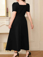 Plus Size Square Neck Puff Sleeve Midi Dress