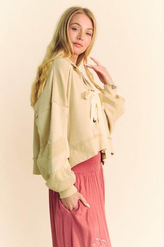 Davi & Dani Lace Up Exposed Seam French Terry Top for a perfect OOTD – dress to impress outfits from Amexza