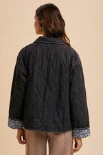 Annie Wear Quilted Printed Lining Snap Down Denim Jacket - Amexza