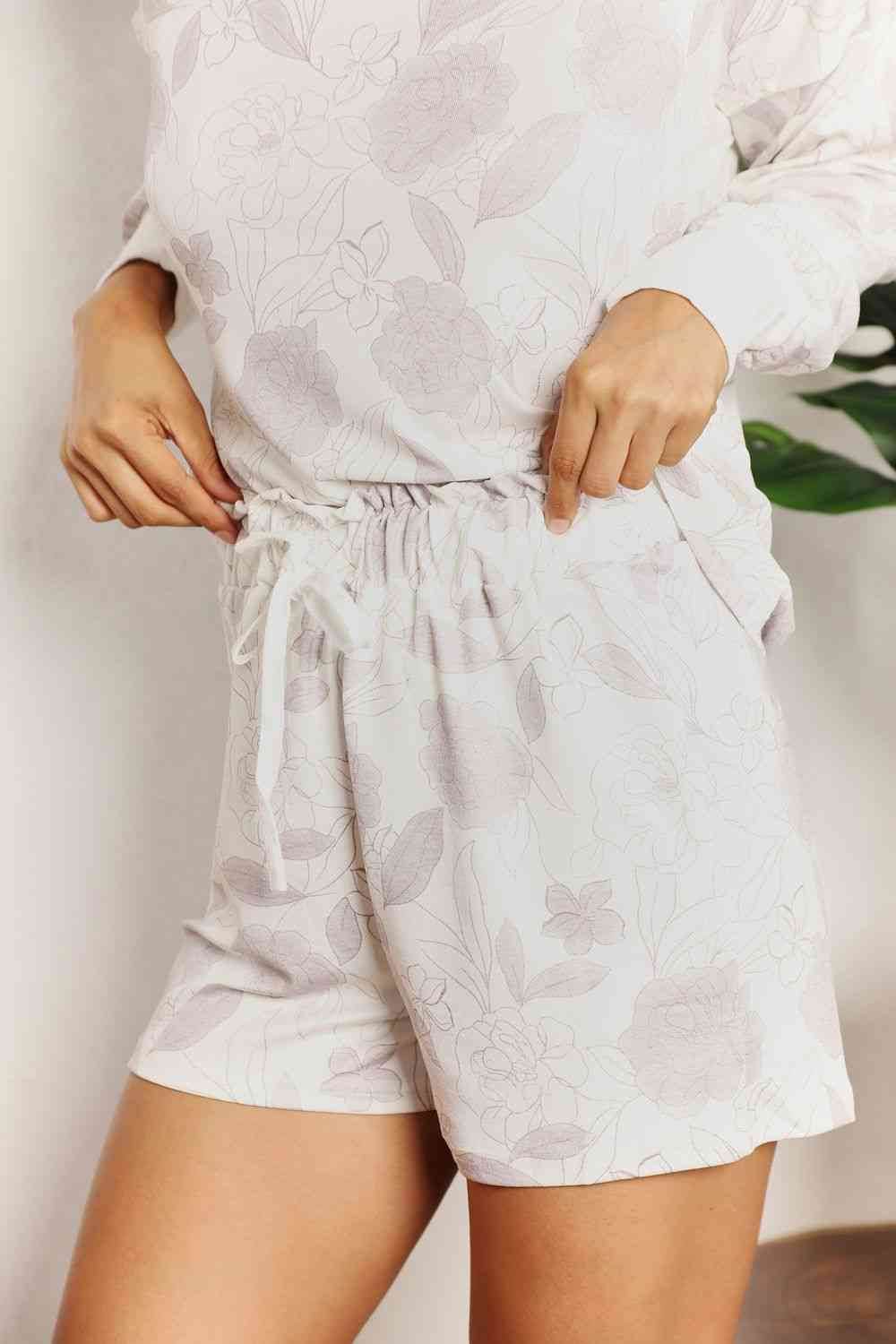Double Take Floral Long Sleeve Top and Shorts Loungewear Set for a perfect OOTD – dress to impress outfits from Amexza