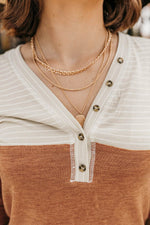 Color Block V-Neck Long Sleeve Top - Amexza