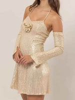 HYFVE Sequin Rosette Halter Mini Dress for a perfect OOTD – dress to impress outfits from Amexza