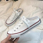 Round Toe Lace-Up Canvas Sneakers White for a perfect OOTD – dress to impress outfits from Amexza