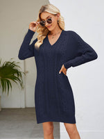 Cable-Knit V-Neck Mini Sweater Dress for a perfect OOTD – dress to impress outfits from Amexza