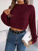 Cable-Knit Round Neck Cropped Sweater for a perfect OOTD – dress to impress outfits from Amexza