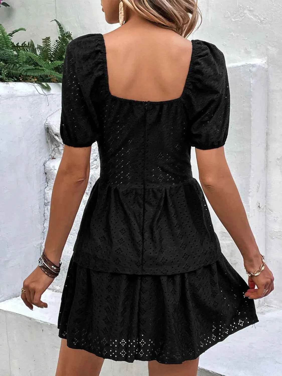 Layered Eyelet Short Sleeve Mini Dress for a perfect OOTD – dress to impress outfits from Amexza