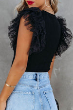 Ruffled Round Neck Cap Sleeve Blouse - Amexza