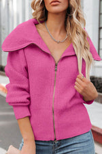 Zip Up Long Sleeve Cardigan - Amexza