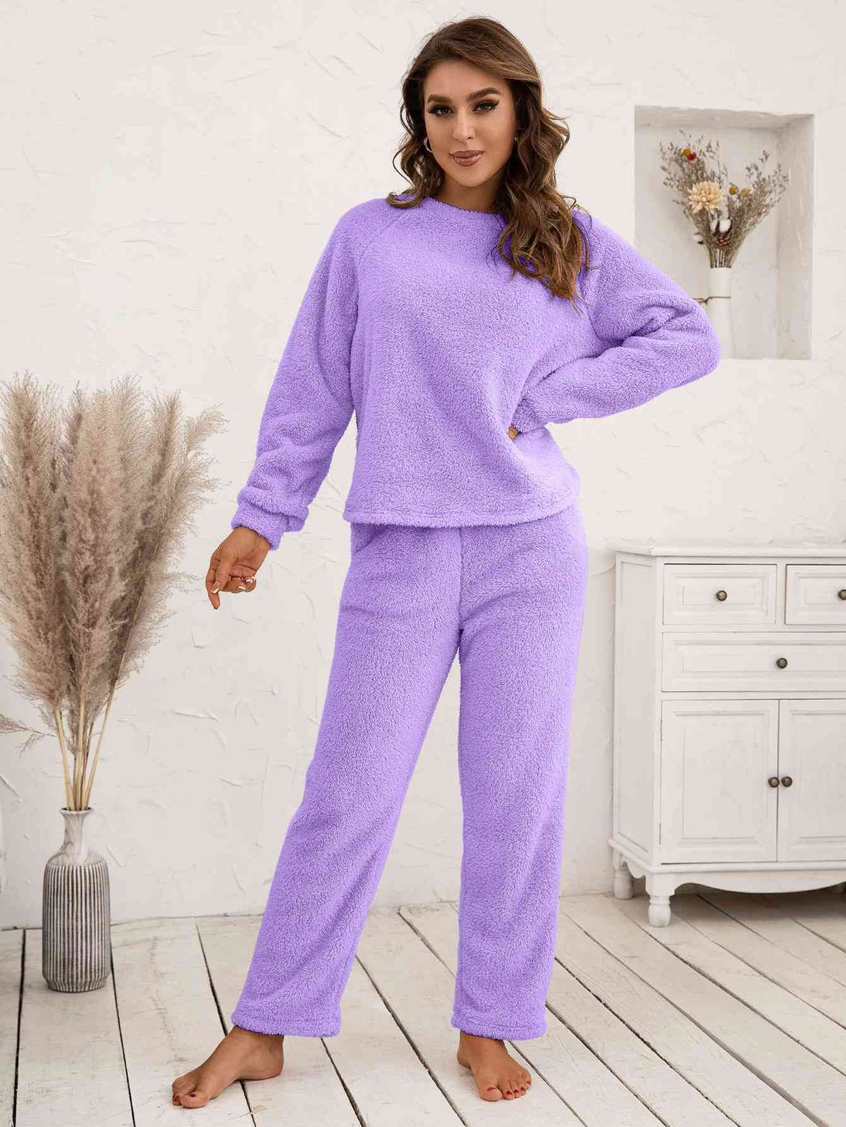 Ivy Lane Teddy Long Sleeve Top and Pants Lounge Set for a perfect OOTD – dress to impress outfits from Amexza