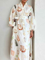 Printed Balloon Sleeve Maxi Shirt Dress
