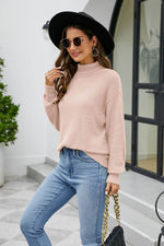 Mock Neck Dropped Shoulder Long Sleeve Sweater for a perfect OOTD – dress to impress outfits from Amexza