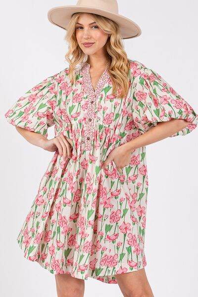 SAGE + FIG Floral Half Button Notched Puff Sleeve Dress for a perfect OOTD – dress to impress outfits from Amexza