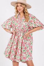 SAGE + FIG Floral Half Button Notched Puff Sleeve Dress for a perfect OOTD – dress to impress outfits from Amexza