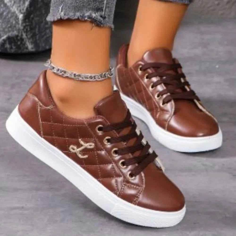 Lace Up Round Toe Sneakers Brown for a perfect OOTD – dress to impress outfits from Amexza