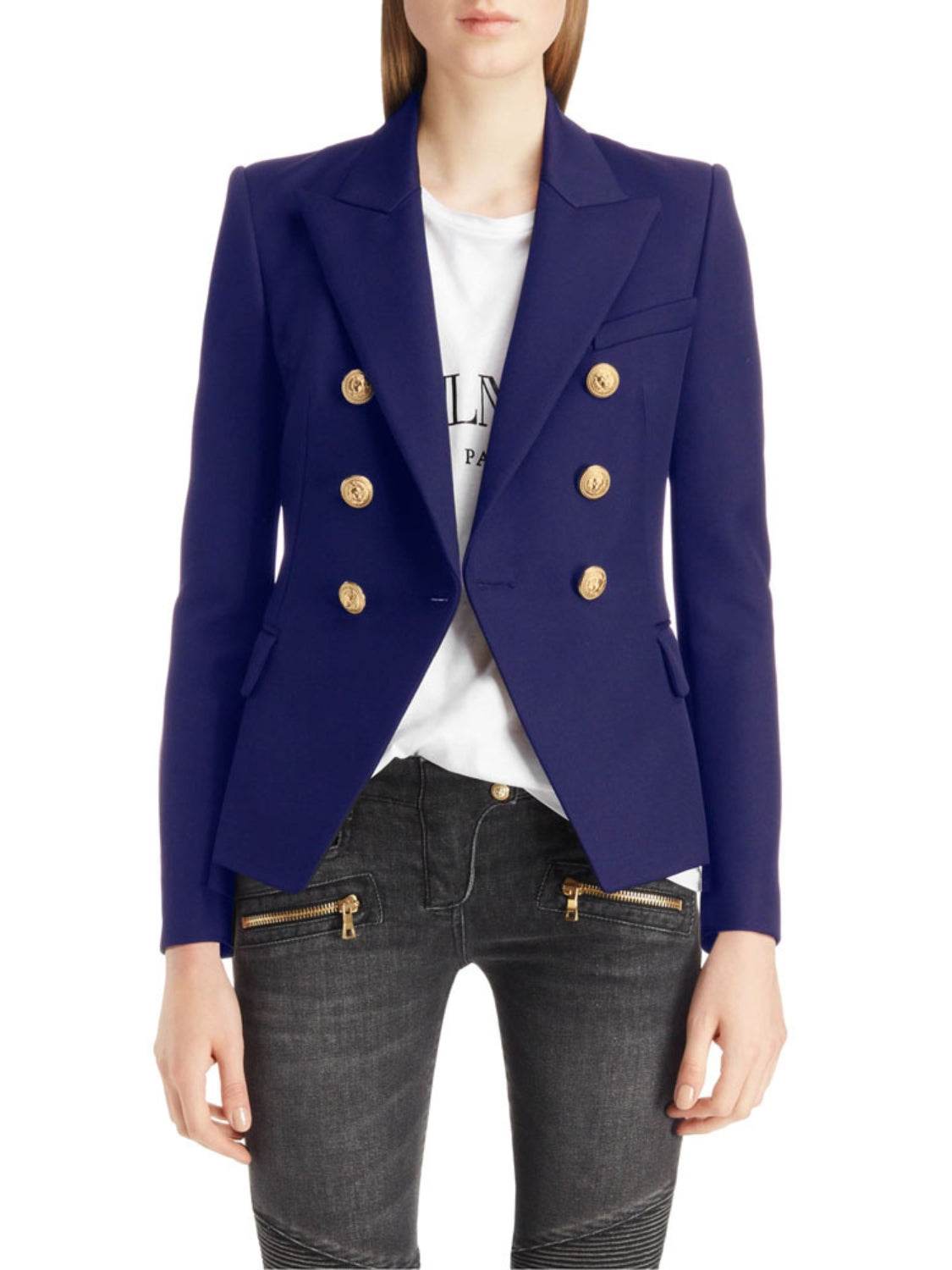Lapel Collar Long Sleeve Blazer - Amexza