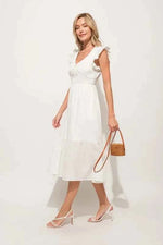 And The Why Ruffle Sleeve Front Smocked Tiered Midi Dress